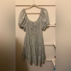 Elegant Gray Puff Sleeve Dress